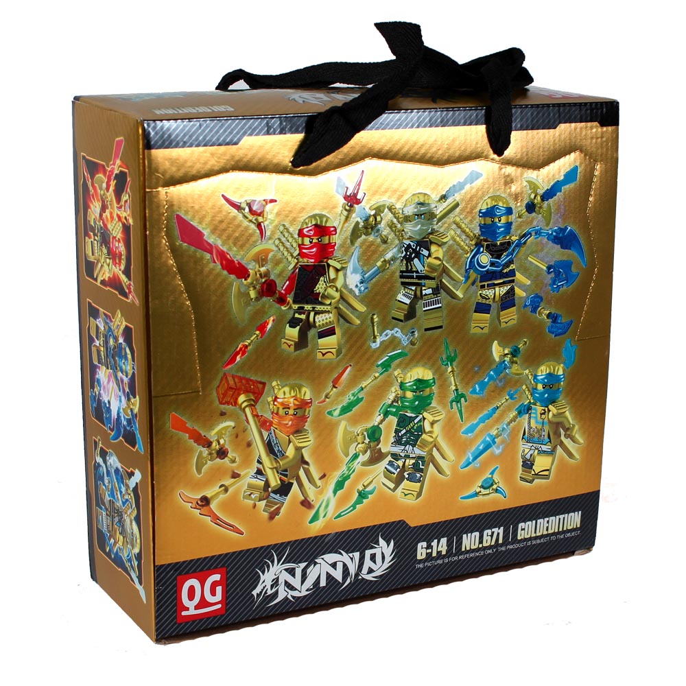 Конструктор Ninja в золотой коробке с ручками. 30+ деталей. Продается комплектом 12 шт, цена за 1 шт