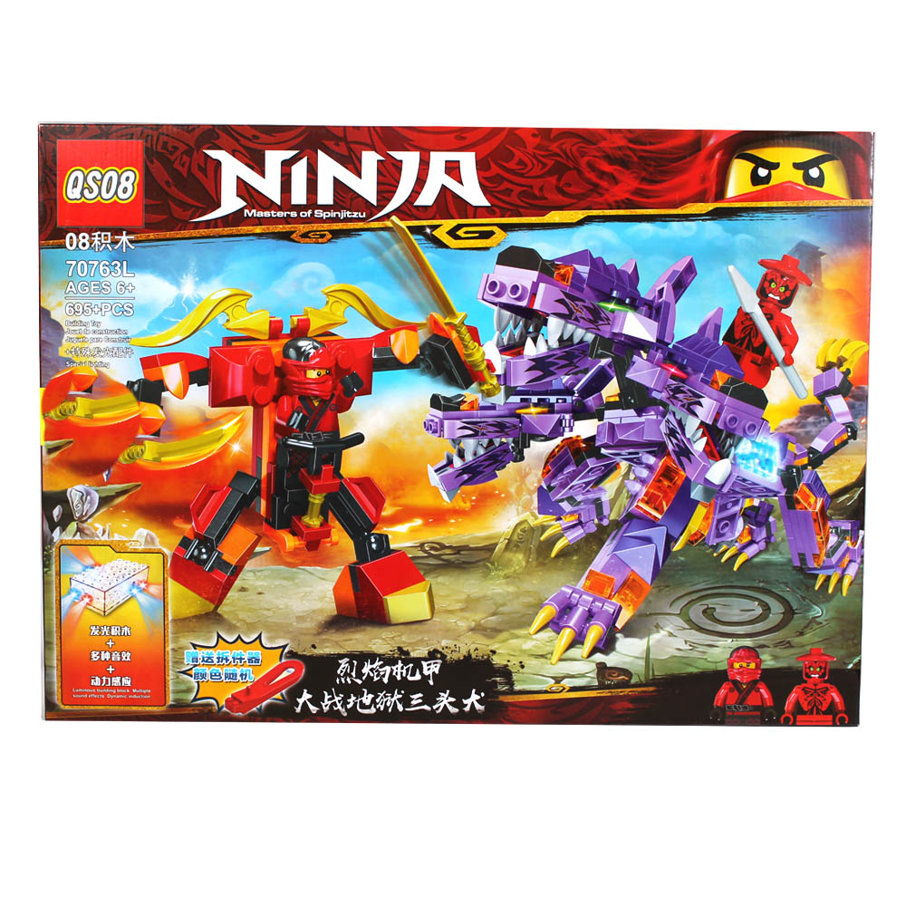 Конструктор Ninja битва робота и дракона, светящиеся блоки. 695 деталей