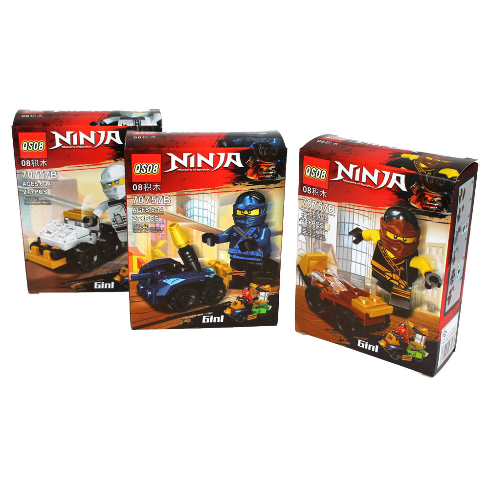 Конструктор Ninja 6 в 1. Персонаж с транспортом для сборки. Продаётся комплектом 12 шт, цена за 1 шт