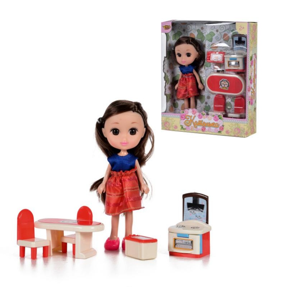 YAKO, Кукла КАТЕНЬКА с игрушечной мебелью, 16,5 см, M6610